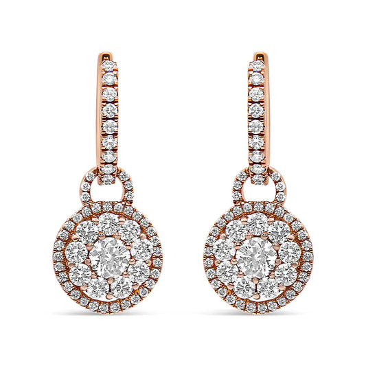 18K Rose Gold 1 1/2 Cttw Round Shaped Diamond Composite Drop and Dangle Leverback Earrings (F-G Color, VS1-VS2 Clarity) - WanderMart Co.