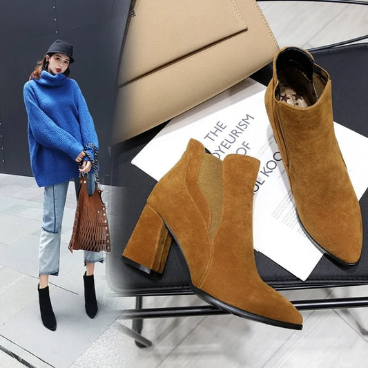 Korean Faux Suede Ankle Boots - WanderMart Co.