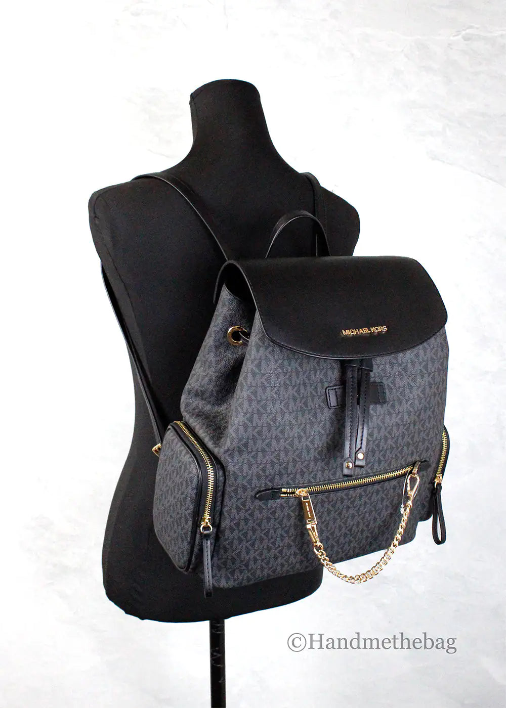 Michael Kors Jet Set Black Large PVC Chain Backpack - WanderMart Co.