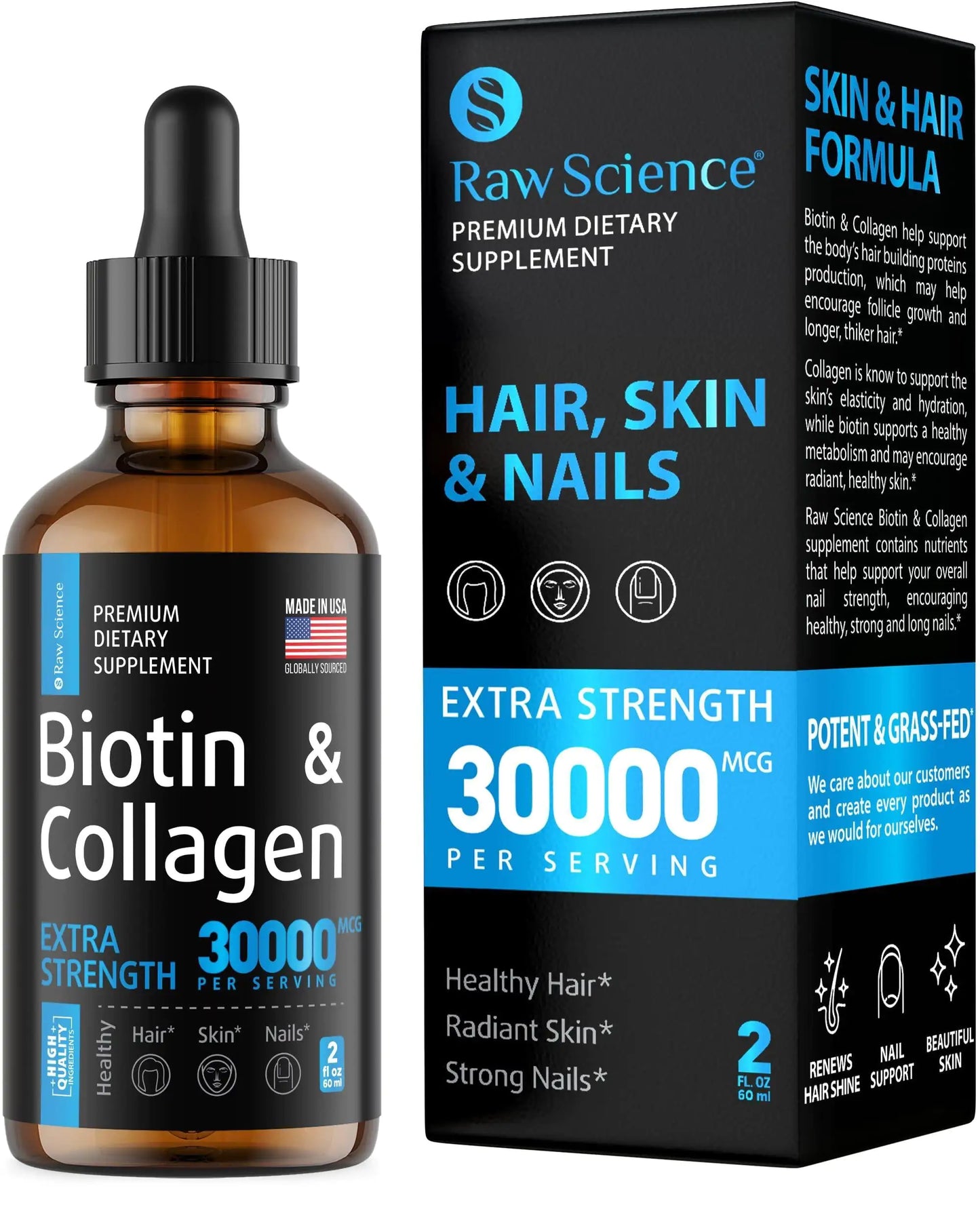 Liquid Collagen Biotin Supplement for Hair Growth 2 fl oz Drops Vitamin for Skin - WanderMart Co.