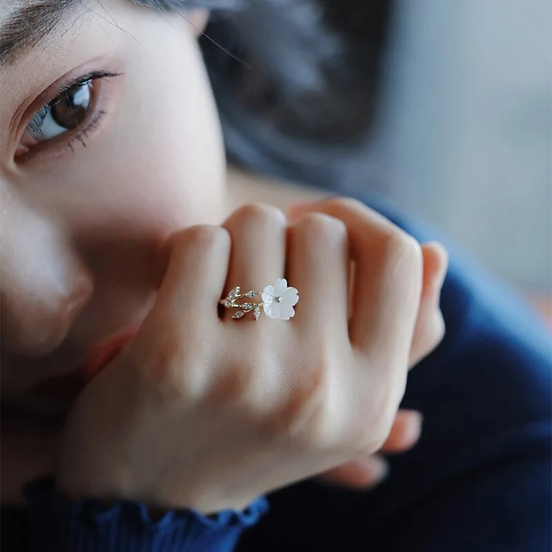 White Shell Flower Opening Rings - WanderMart Co.