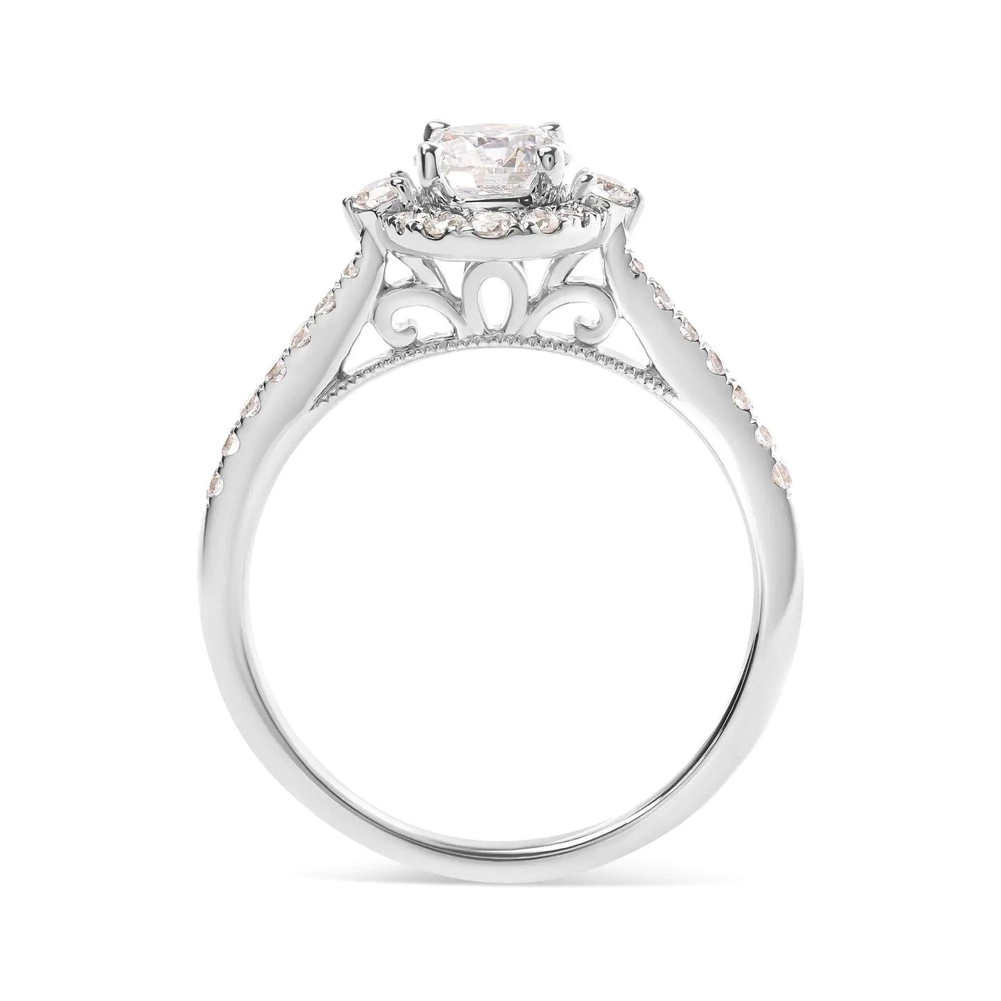 GIA Certified 14k White Gold 4/5 Cttw Diamond Halo Engagement Ring (G-H Color, SI1-SI2 Clarity) - WanderMart Co.