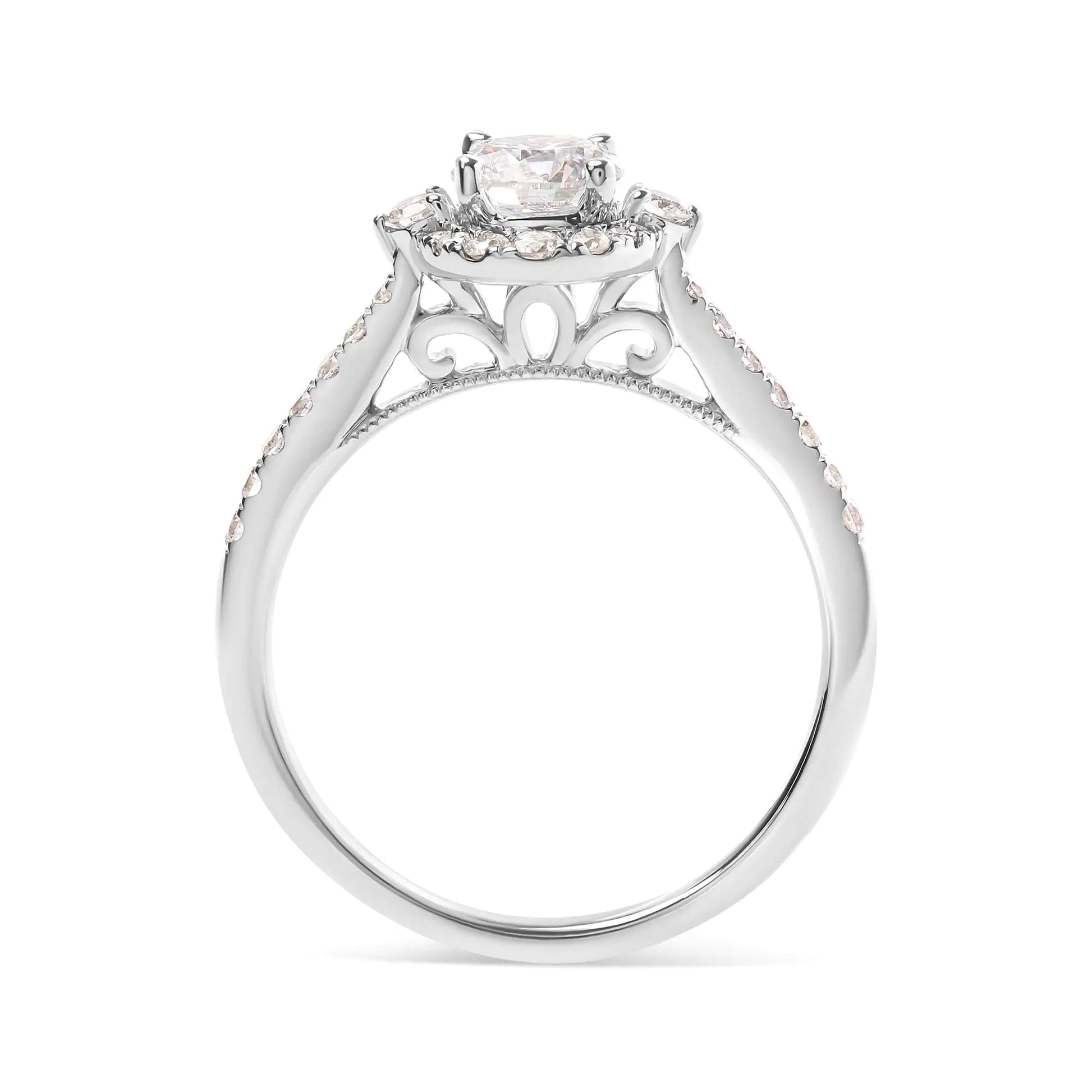 GIA Certified 14k White Gold 4/5 Cttw Diamond Halo Engagement Ring (G-H Color, SI1-SI2 Clarity) - WanderMart Co.