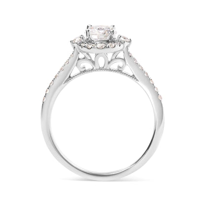 GIA Certified 14k White Gold 4/5 Cttw Diamond Halo Engagement Ring (G-H Color, SI1-SI2 Clarity) - WanderMart Co.