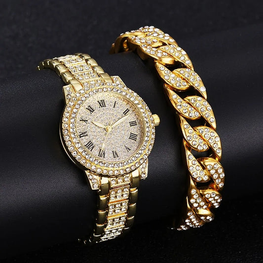 Diamond Crystals Watch and Bracelet Set - WanderMart Co.