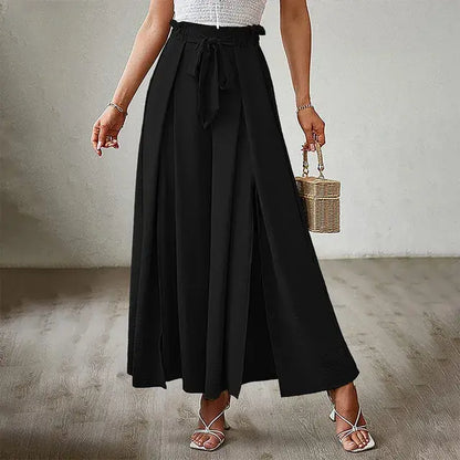 Women's Pants Solid Color Elastic High Waist Wide Leg Trousers - WanderMart Co.