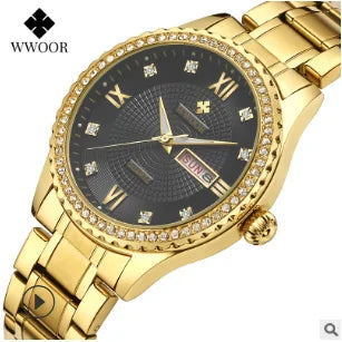 WWOOR Diamond Women's Fashion Dress Gold Quartz Watch - WanderMart Co.