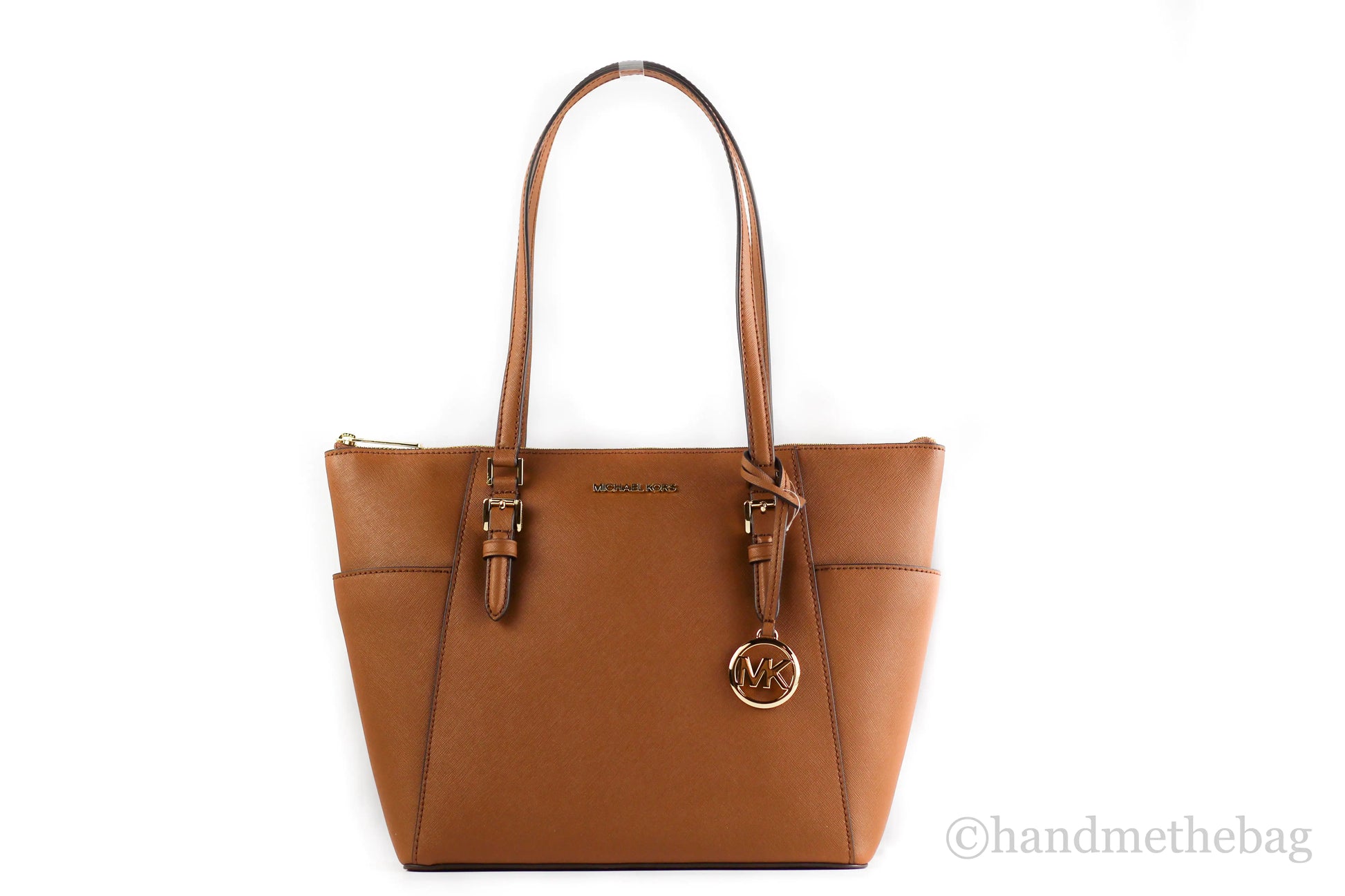 Michael Kors Charlotte Luggage Leather Large Top Zip Tote - WanderMart Co.