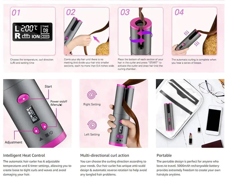 Cordless Rotating Hair Curler - WanderMart Co.