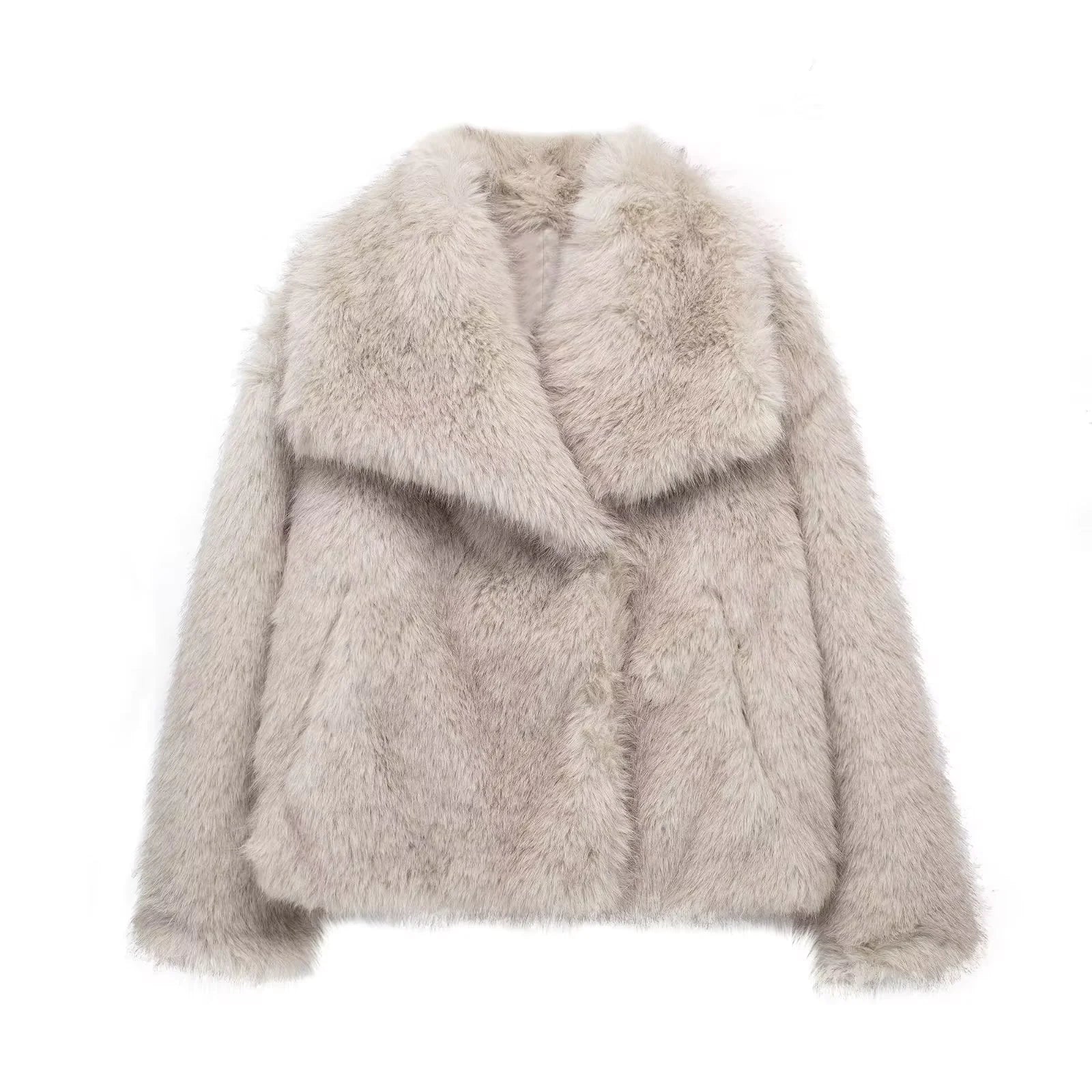 Women's Faux Fox Fur Coat: Luxe Furry Jacket for Autumn and Winter - WanderMart Co.