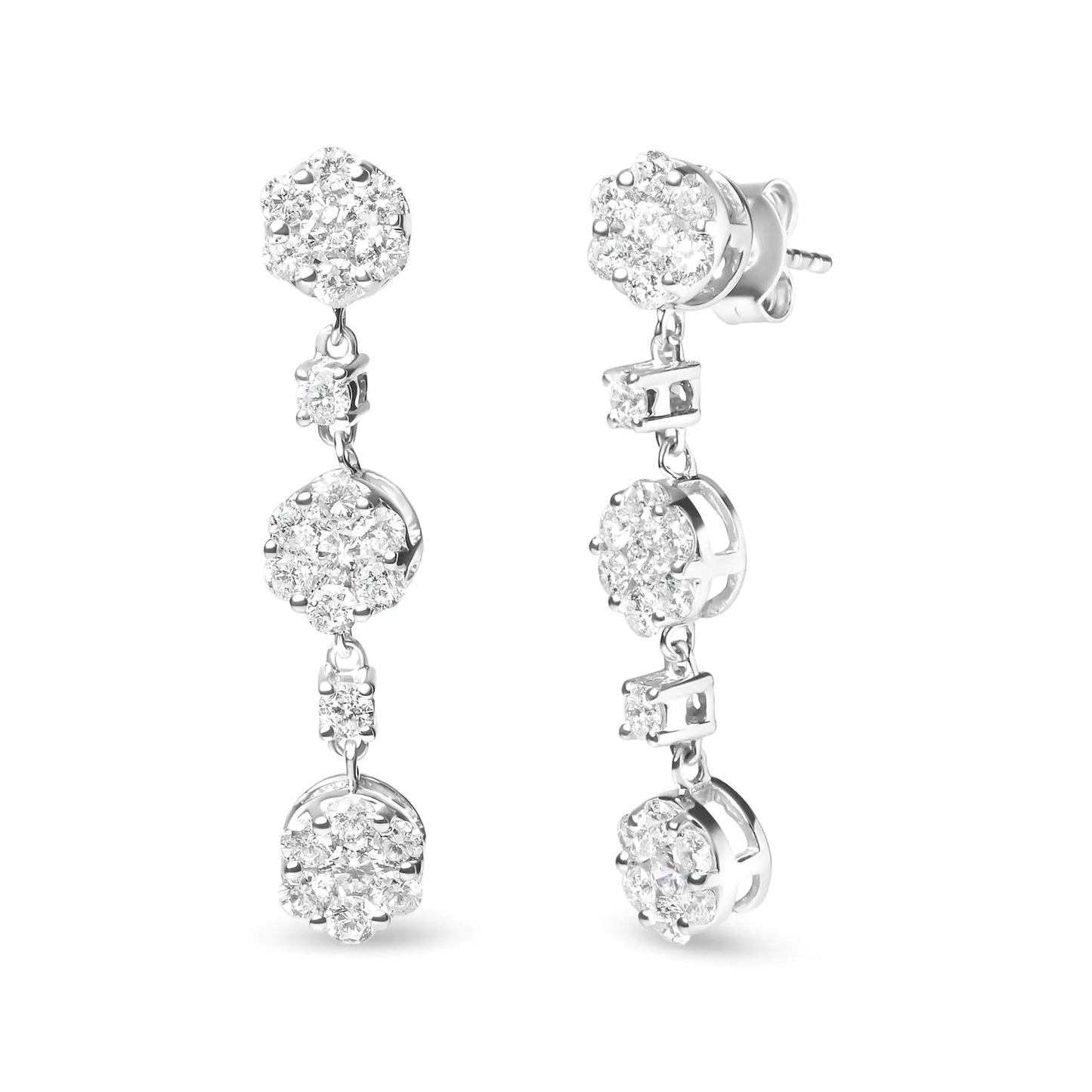 14K White Gold 2.00 Cttw Diamond Composite Cluster Floral Drop Earrings (I-J Color, I1-I2 Clarity) - WanderMart Co.