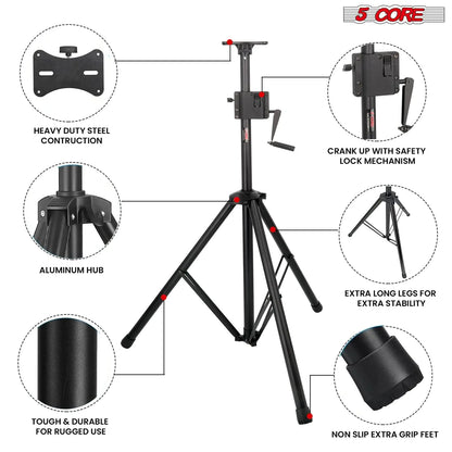 5 Core Speaker Stand Tripod Tall Crank Up Height Adjustable Heavy Duty Floor Stands 35mm PA Pole Mount - WanderMart Co.