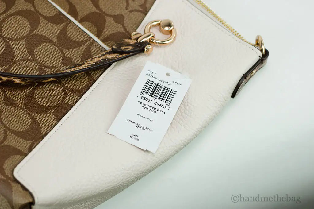 Coach (C7261) Kacey Khaki Chalk Blocked Canvas Top Zip Satchel Crossbody Handbag - WanderMart Co.