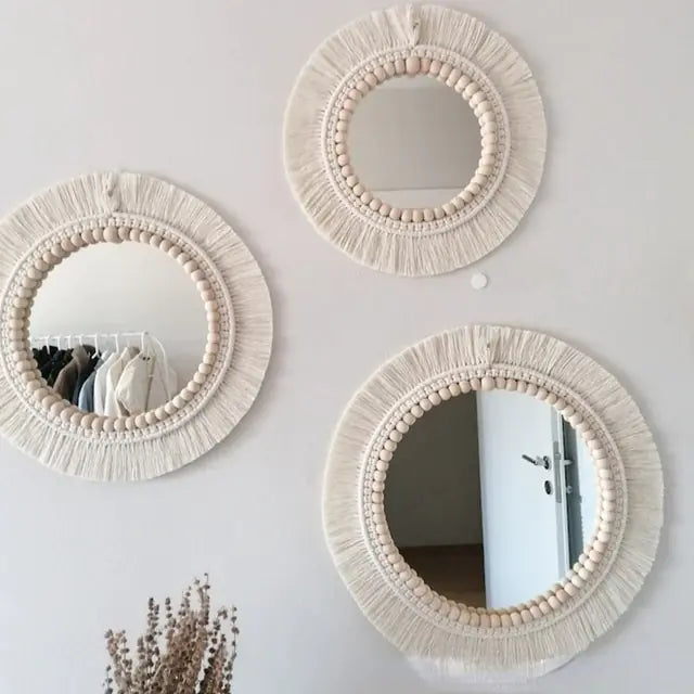 Nordic Hand-Woven Decorative Hanging Mirror - WanderMart Co.