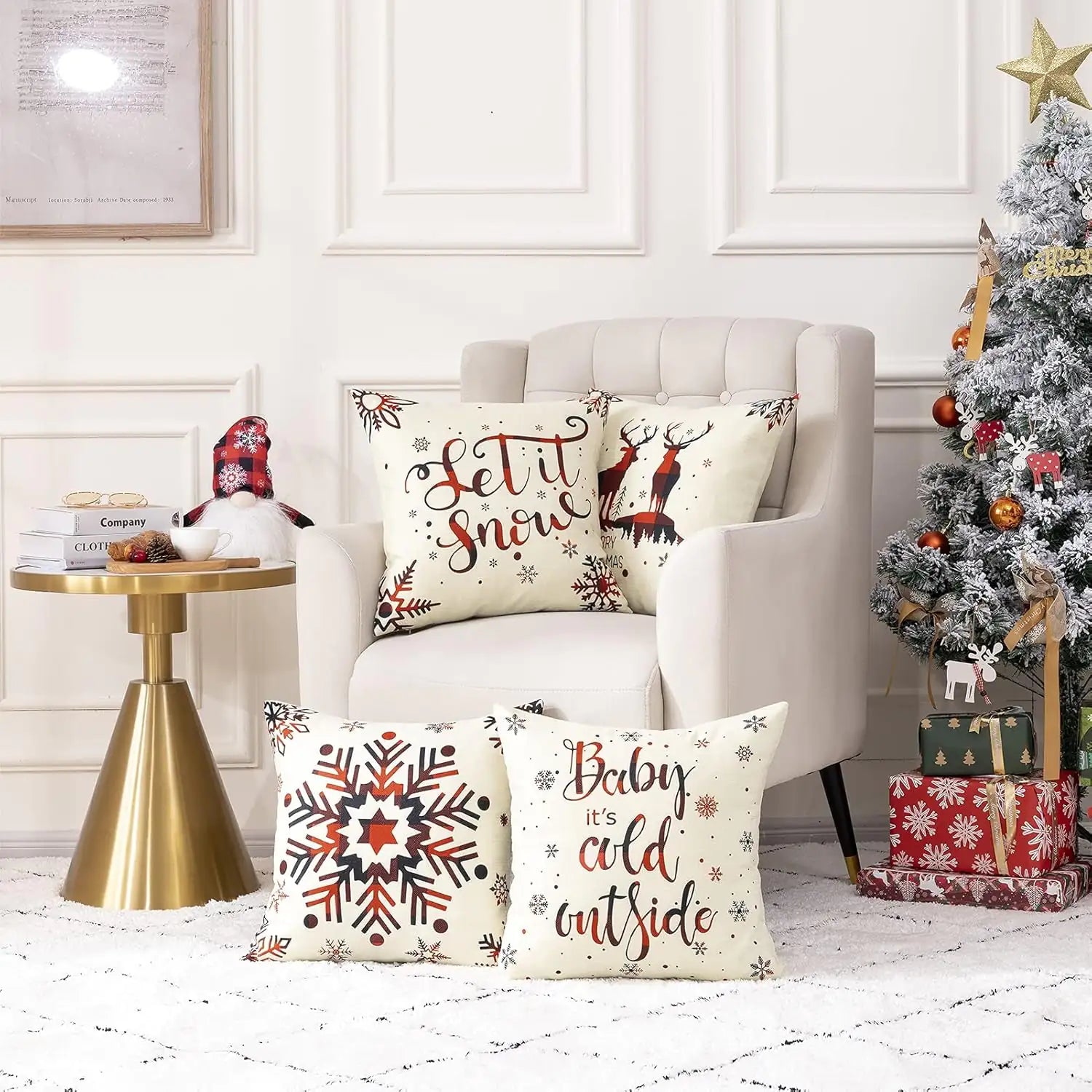 4 Pack Christmas Pillow Covers 18X18 Inch Linen Holiday Decorative Throw Pillow Covers for Sofa, Couch, Outdoor, Farmhouse and Home Christmas Decor - WanderMart Co.