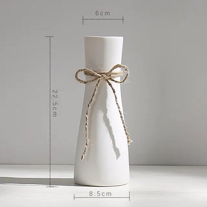 Modern Minimalist White Hemp Rope Ceramic Vase - WanderMart Co.