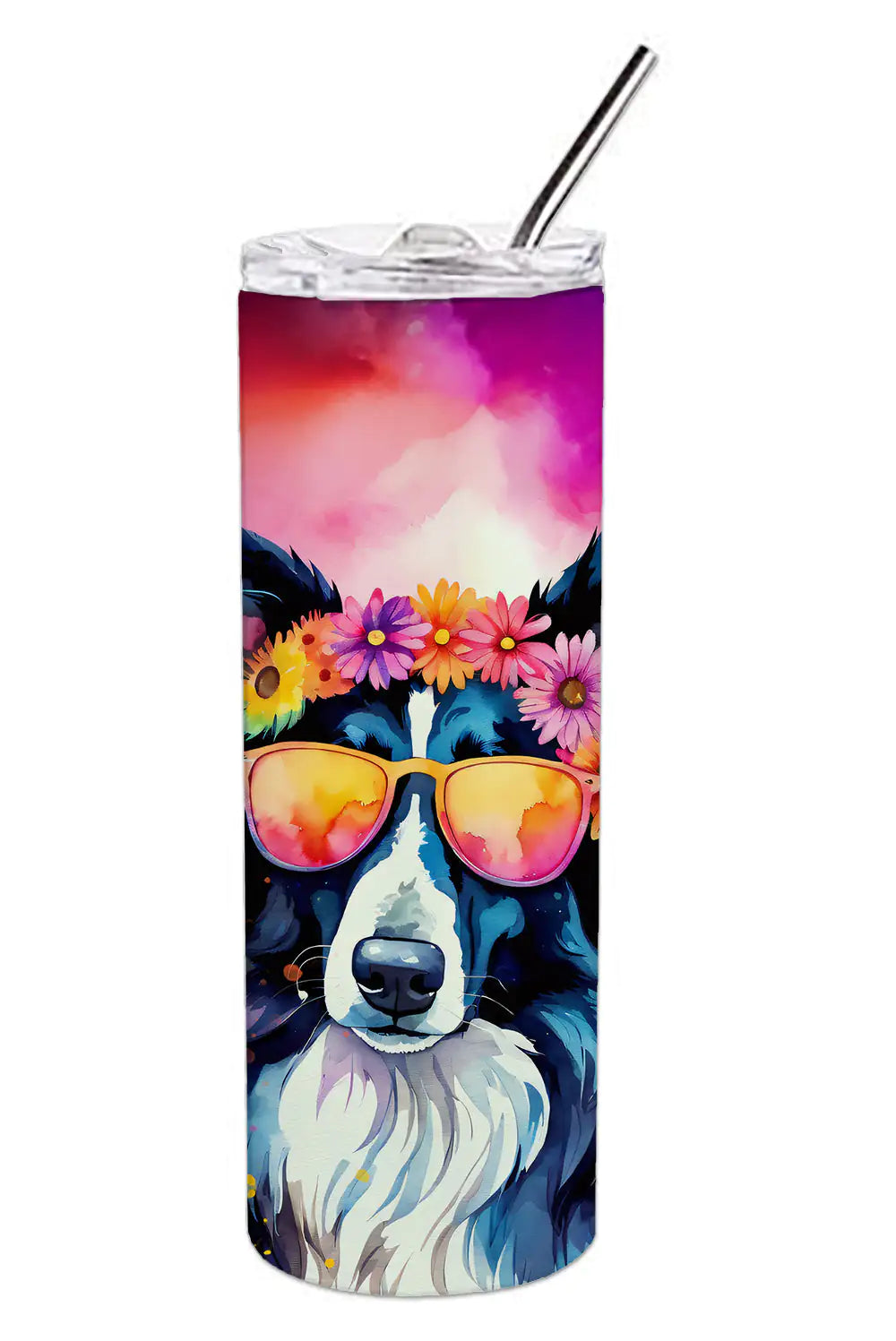 Border Collie Hippie Dawg Stainless Steel Skinny Tumbler - WanderMart Co.