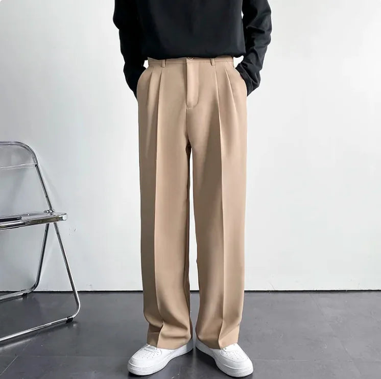 Men's All-Season Loose Fit Wide-Leg Drape Trousers - WanderMart Co.