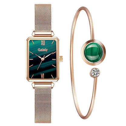 Rectangular Wristwatch and Classic Bracelet - WanderMart Co.