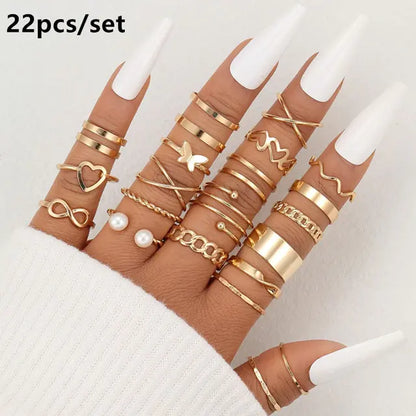 Gold Geometric Ring Set - WanderMart Co.