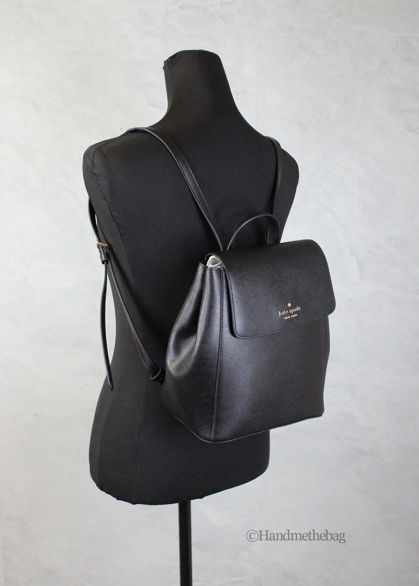 Kate Spade Madison Black Leather Medium Flap Backpack - WanderMart Co.