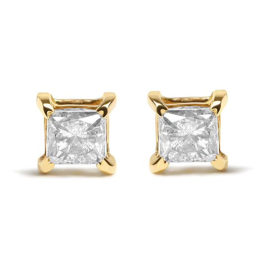 IGI Certified 14K Yellow Gold 5/8 Cttw Princess Diamond 4-Prong Classic Stud Earrings (K-L Color, SI2-I1 Clarity) - WanderMart Co.