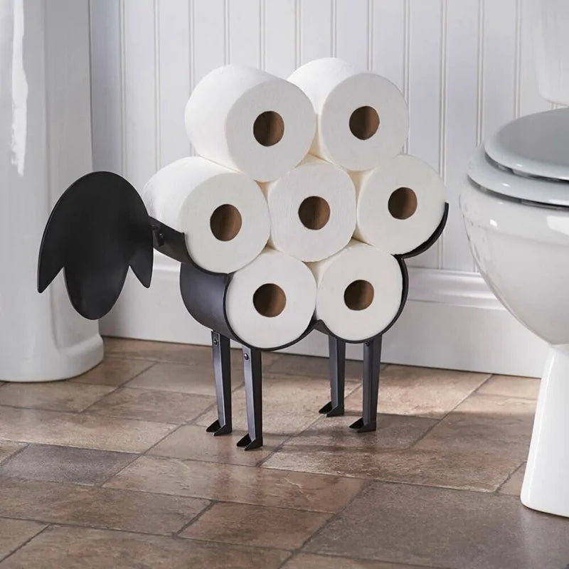 Sheep Decorative Toilet Paper Holder: Free-Standing Iron Bathroom Tissue Storage - WanderMart Co.