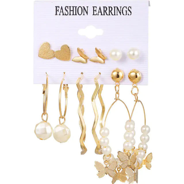 Gold Sequin Drop Earrings Set - WanderMart Co.